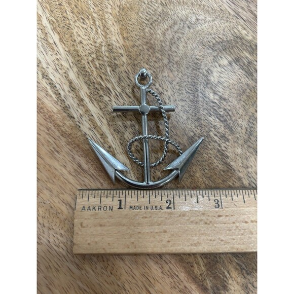Ship's Anchor & Rope Pin Brooch Pendant Silver Tone Nautical 2 3/4” X 2 1/2” - Picture 3 of 4